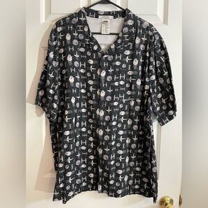 Men's X Large (XL) Black Disney StarWars Spaceships Icons Button Down Camp Shirt